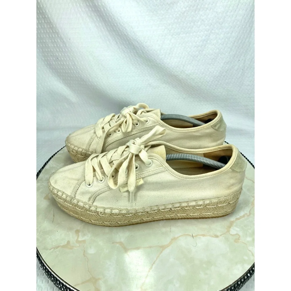 Tory Burch Seaside Oxford Espadrille Shoes Womens Sz 8.5 Cream Platform Sneakers